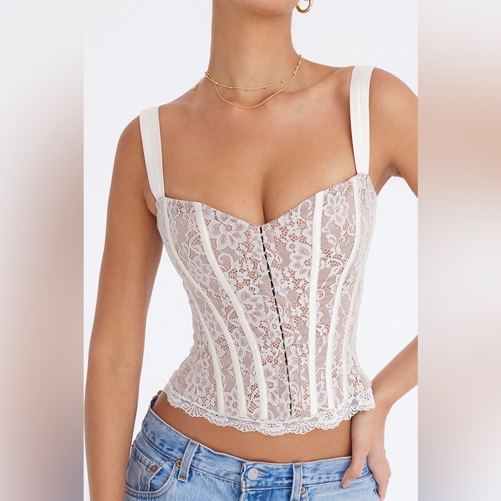 Mistress Rocks Cream Satin & Lace Corset NWT